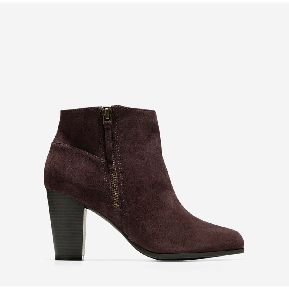 Cole Haan Sz 7.5 Bootie Grand OS Davenport Java Brown Suede Leather Boot Women's